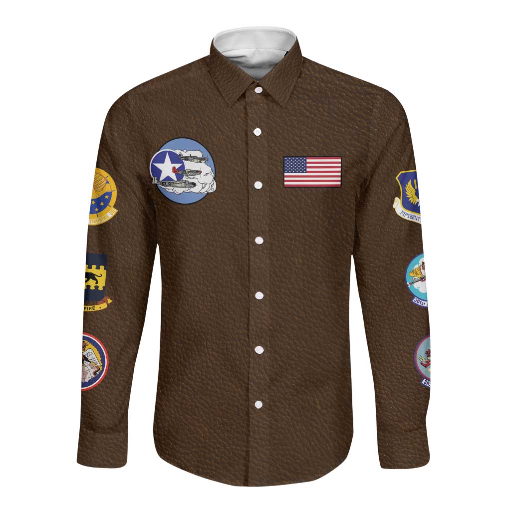 Tuskegee Airmen WWII Heroes Long Sleeve Button Shirt The Great American Aviators Brown Leather Pattern - Wonder Print Shop
