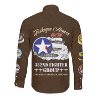 Tuskegee Airmen WWII Heroes Long Sleeve Button Shirt The Great American Aviators Brown Leather Pattern - Wonder Print Shop