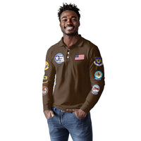 Tuskegee Airmen WWII Heroes Long Sleeve Polo Shirt The Great American Aviators Brown Leather Pattern - Wonder Print Shop
