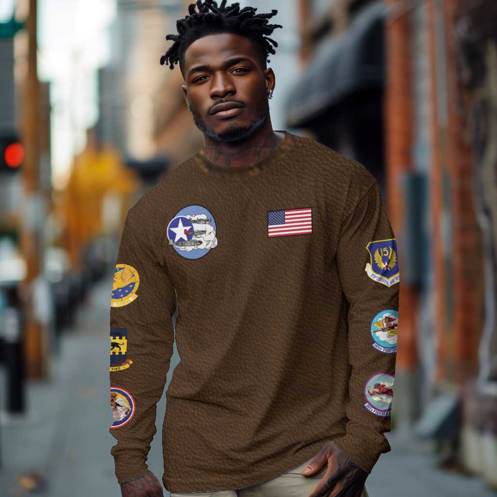 Tuskegee Airmen WWII Heroes Long Sleeve Shirt The Great American Aviators Brown Leather Pattern - Wonder Print Shop