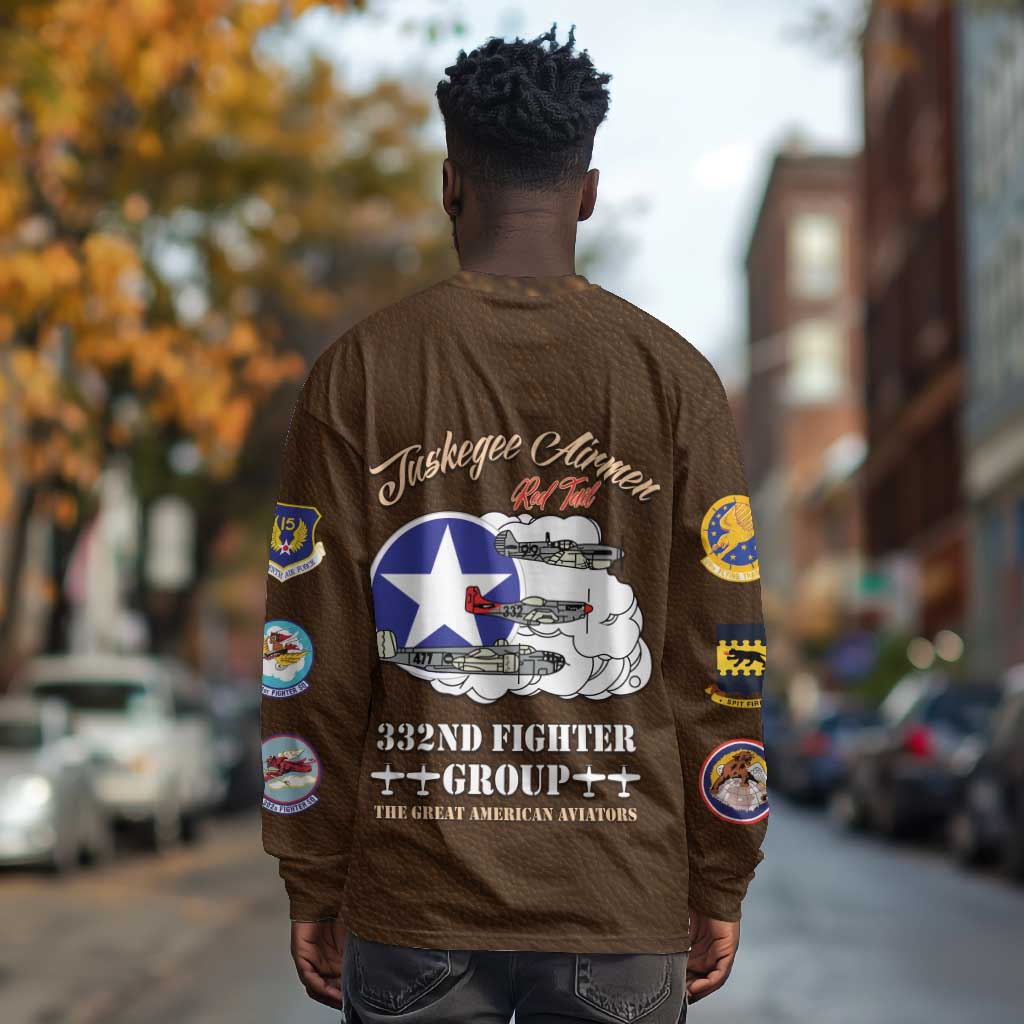 Tuskegee Airmen WWII Heroes Long Sleeve Shirt The Great American Aviators Brown Leather Pattern - Wonder Print Shop