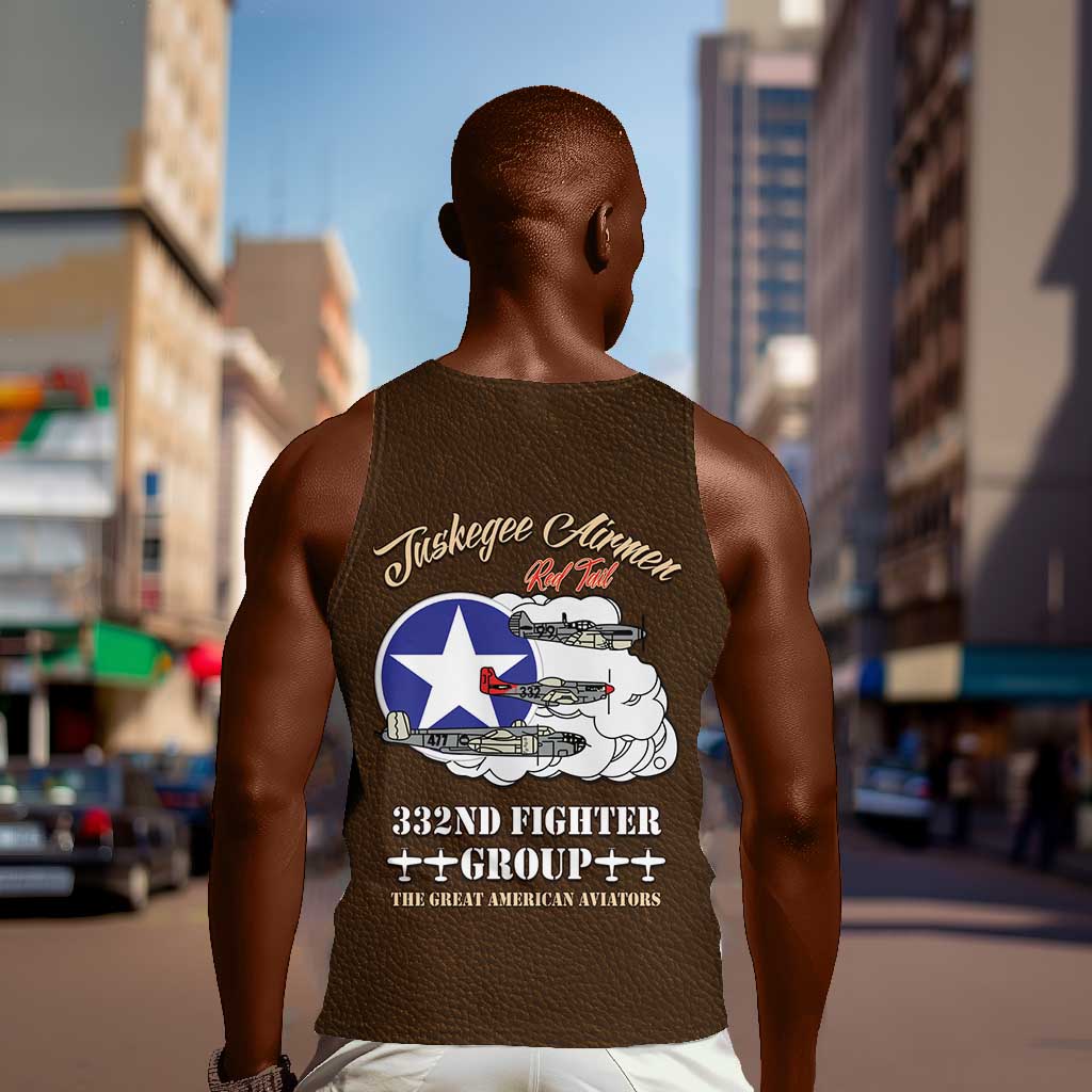 Tuskegee Airmen WWII Heroes Men Tank Top The Great American Aviators Brown Leather Pattern - Wonder Print Shop