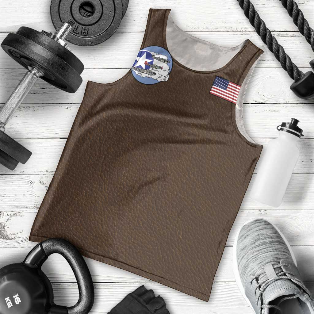 Tuskegee Airmen WWII Heroes Men Tank Top The Great American Aviators Brown Leather Pattern - Wonder Print Shop
