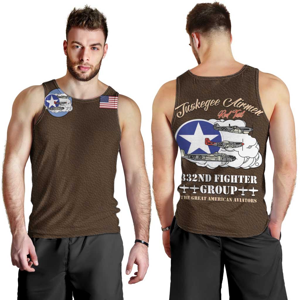 Tuskegee Airmen WWII Heroes Men Tank Top The Great American Aviators Brown Leather Pattern - Wonder Print Shop
