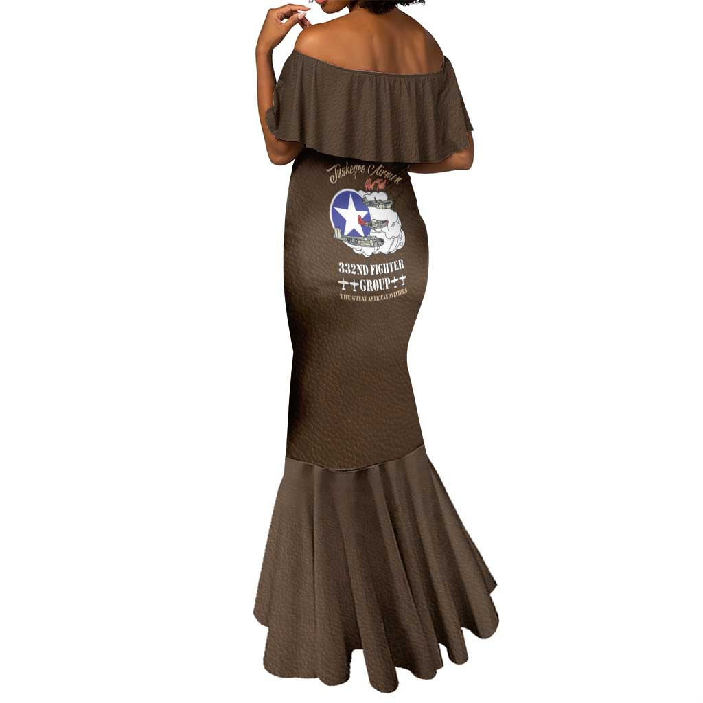 Tuskegee Airmen WWII Heroes Mermaid Dress The Great American Aviators Brown Leather Pattern - Wonder Print Shop
