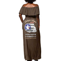 Tuskegee Airmen WWII Heroes Off Shoulder Maxi Dress The Great American Aviators Brown Leather Pattern - Wonder Print Shop