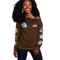 Tuskegee Airmen WWII Heroes Off Shoulder Sweater The Great American Aviators Brown Leather Pattern - Wonder Print Shop