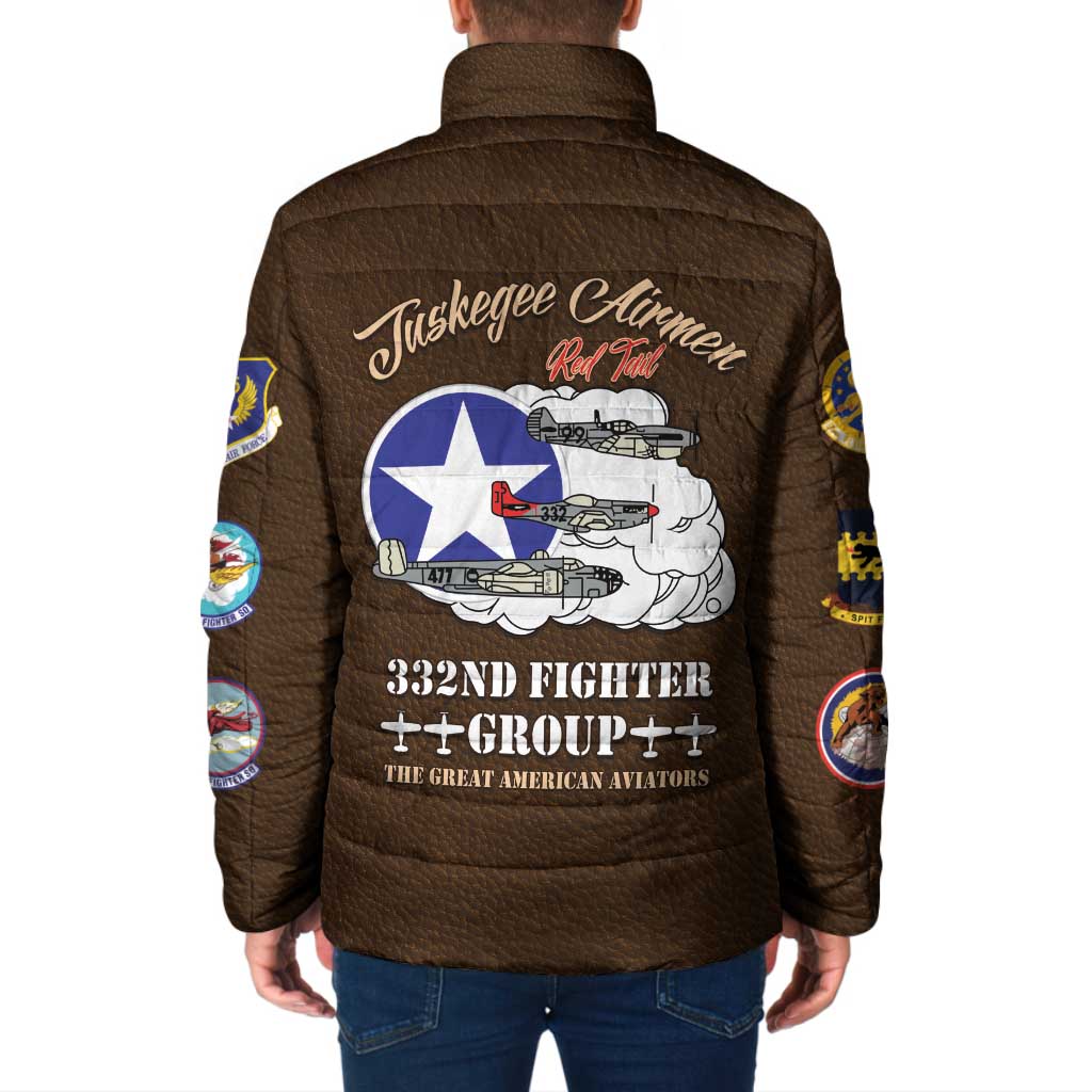 Tuskegee Airmen WWII Heroes Padded Jacket The Great American Aviators Brown Leather Pattern - Wonder Print Shop