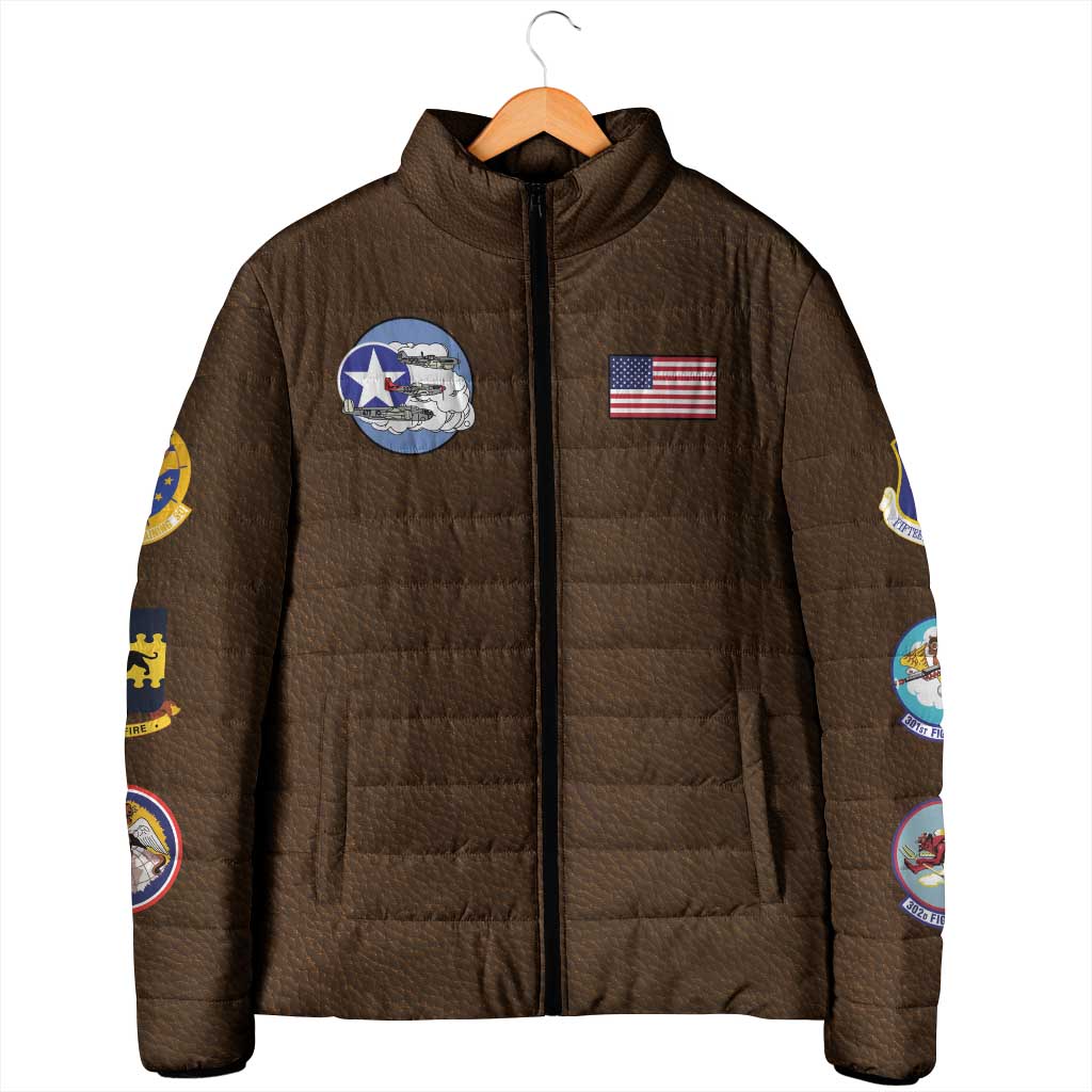 Tuskegee Airmen WWII Heroes Padded Jacket The Great American Aviators Brown Leather Pattern - Wonder Print Shop