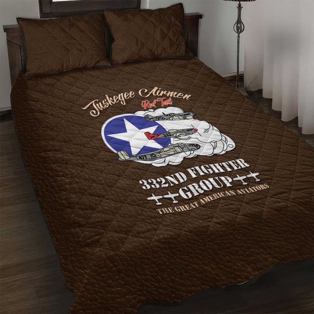 Tuskegee Airmen WWII Heroes Quilt Bed Set The Great American Aviators Brown Leather Pattern - Wonder Print Shop