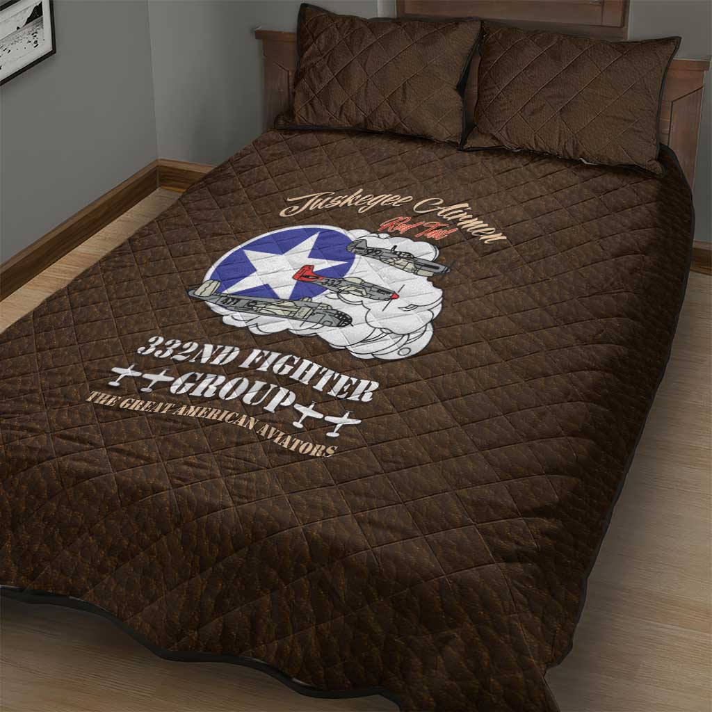 Tuskegee Airmen WWII Heroes Quilt Bed Set The Great American Aviators Brown Leather Pattern - Wonder Print Shop