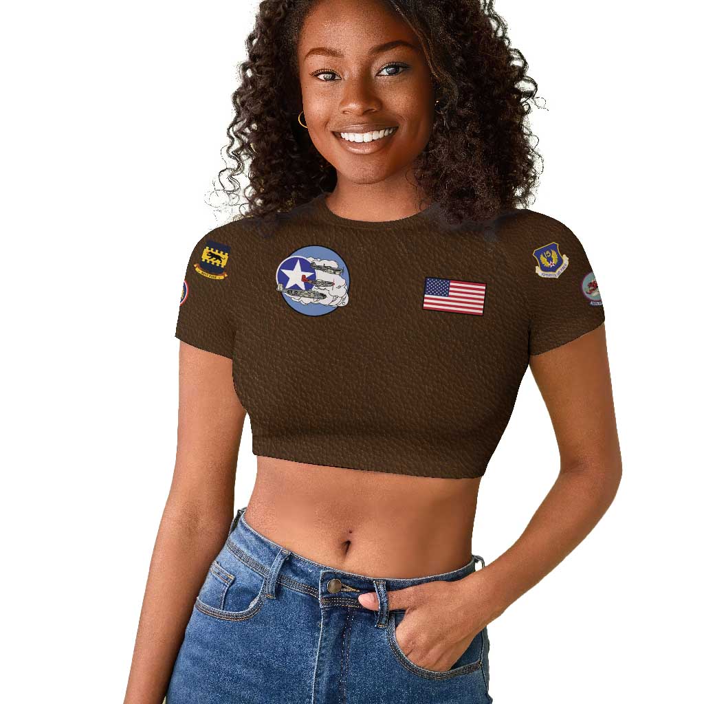 Tuskegee Airmen WWII Heroes Raglan Cropped T Shirt The Great American Aviators Brown Leather Pattern - Wonder Print Shop