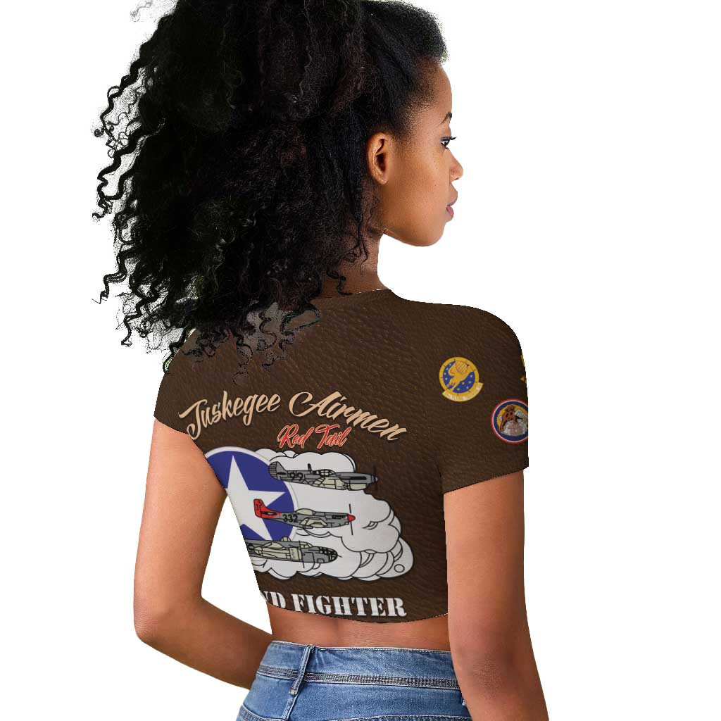 Tuskegee Airmen WWII Heroes Raglan Cropped T Shirt The Great American Aviators Brown Leather Pattern - Wonder Print Shop