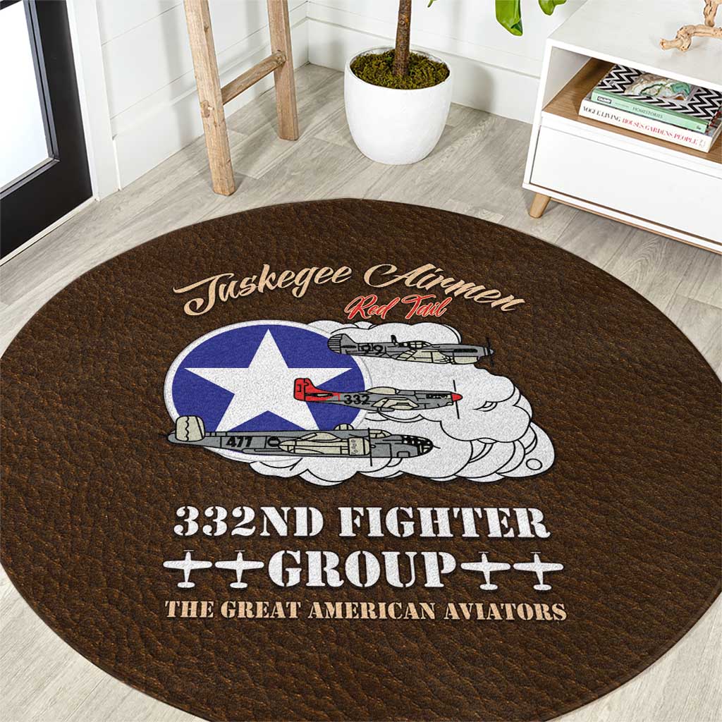 Tuskegee Airmen WWII Heroes Round Carpet The Great American Aviators Brown Leather Pattern - Wonder Print Shop