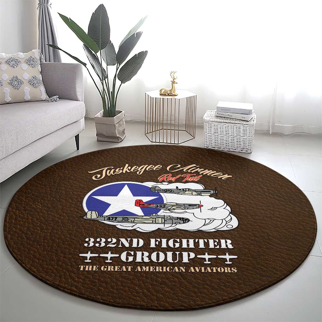 Tuskegee Airmen WWII Heroes Round Carpet The Great American Aviators Brown Leather Pattern - Wonder Print Shop