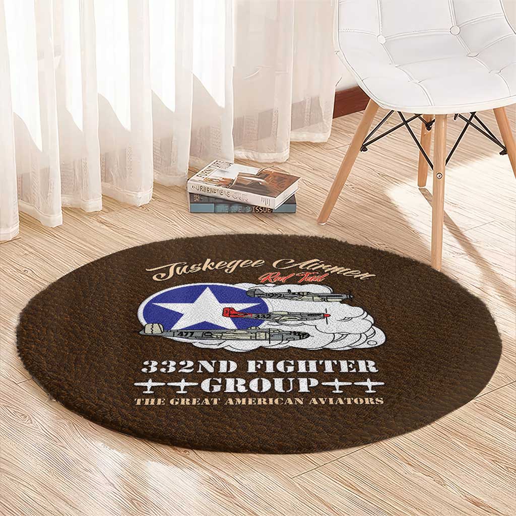 Tuskegee Airmen WWII Heroes Round Carpet The Great American Aviators Brown Leather Pattern - Wonder Print Shop