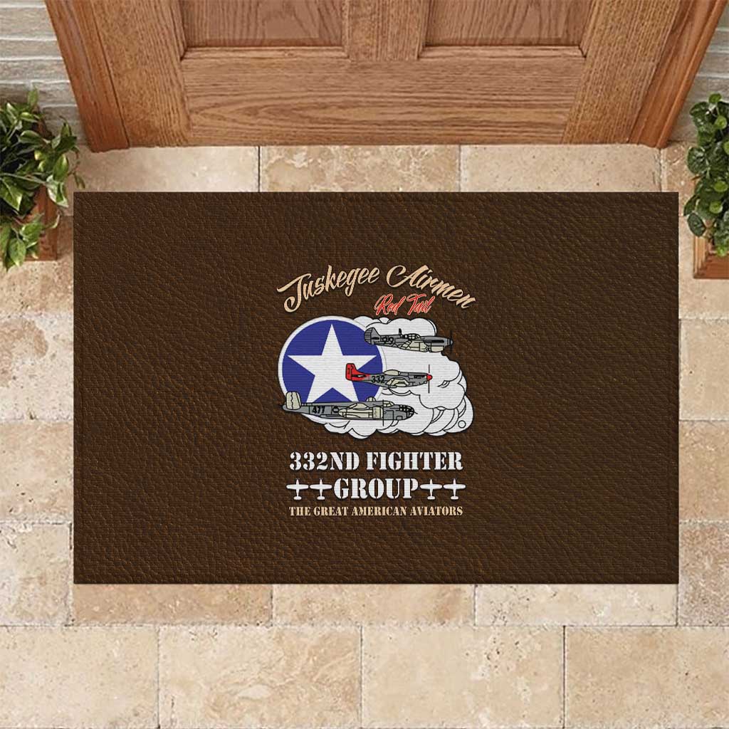 Tuskegee Airmen WWII Heroes Rubber Doormat The Great American Aviators Brown Leather Pattern - Wonder Print Shop