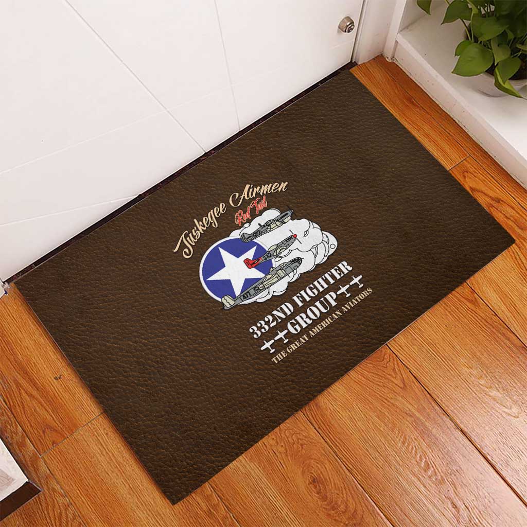 Tuskegee Airmen WWII Heroes Rubber Doormat The Great American Aviators Brown Leather Pattern - Wonder Print Shop