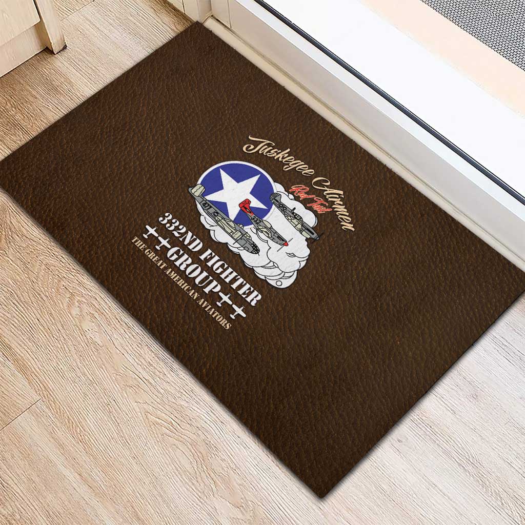 Tuskegee Airmen WWII Heroes Rubber Doormat The Great American Aviators Brown Leather Pattern - Wonder Print Shop