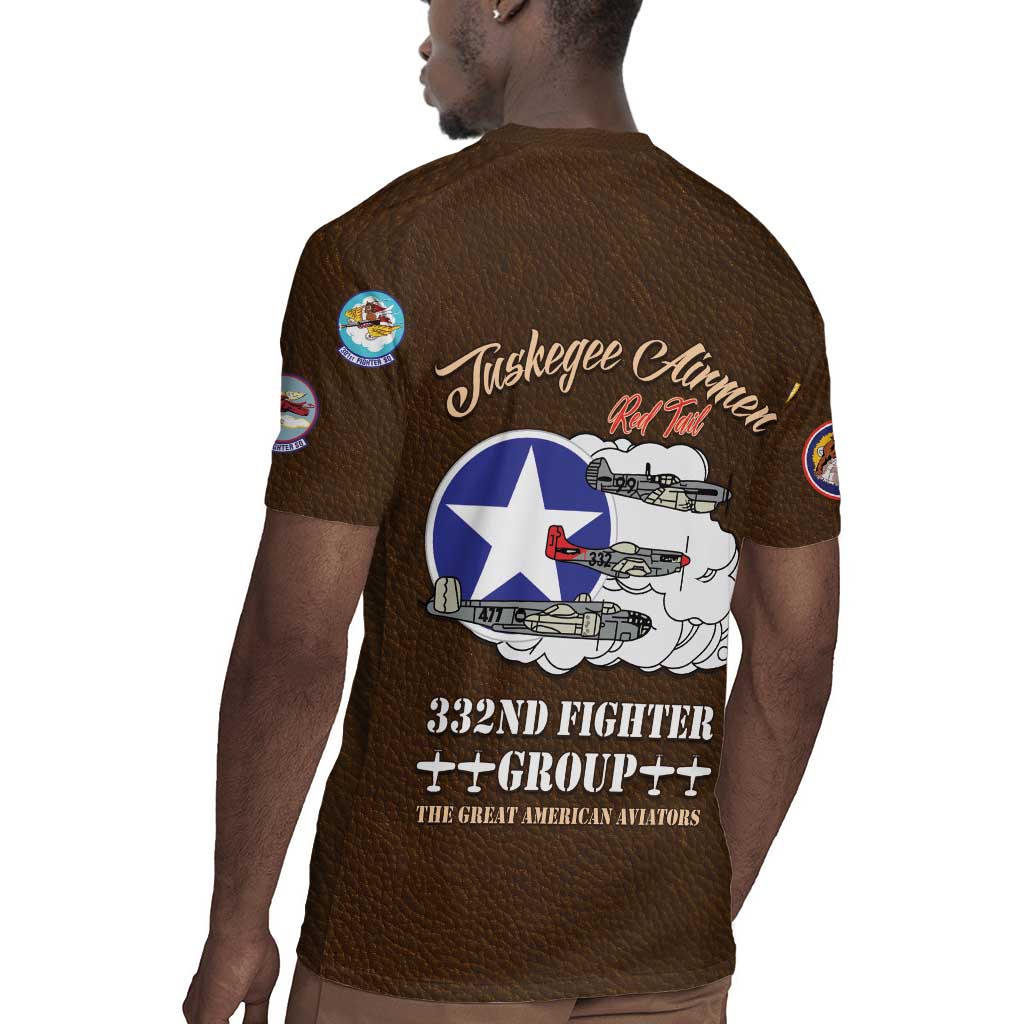 Tuskegee Airmen WWII Heroes Rugby Jersey The Great American Aviators Brown Leather Pattern - Wonder Print Shop