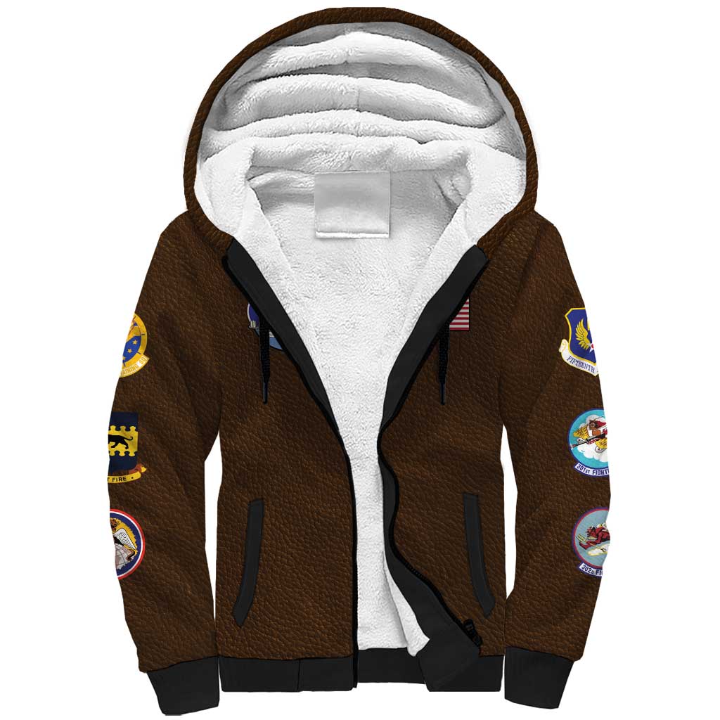 Tuskegee Airmen WWII Heroes Sherpa Hoodie The Great American Aviators Brown Leather Pattern - Wonder Print Shop