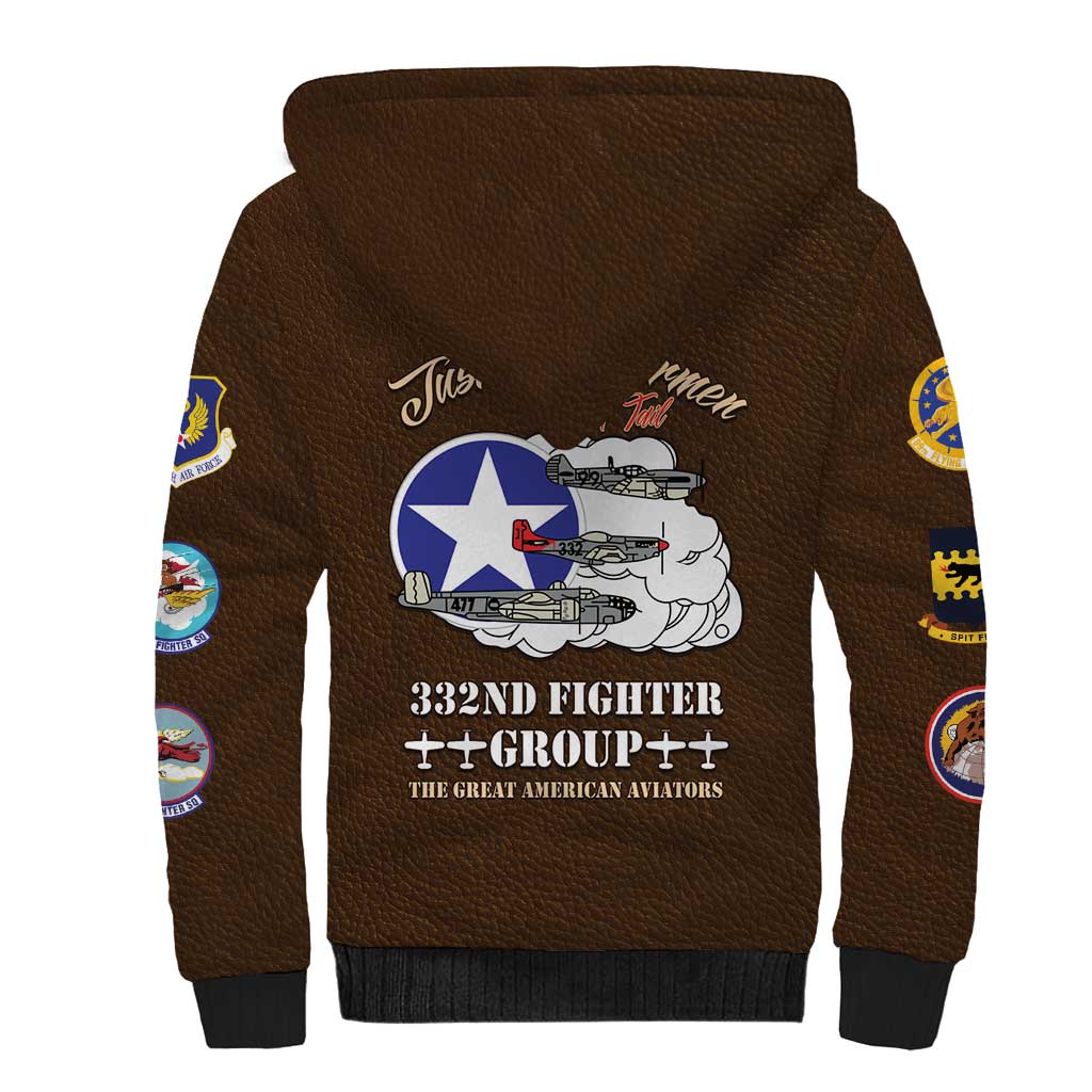 Tuskegee Airmen WWII Heroes Sherpa Hoodie The Great American Aviators Brown Leather Pattern - Wonder Print Shop