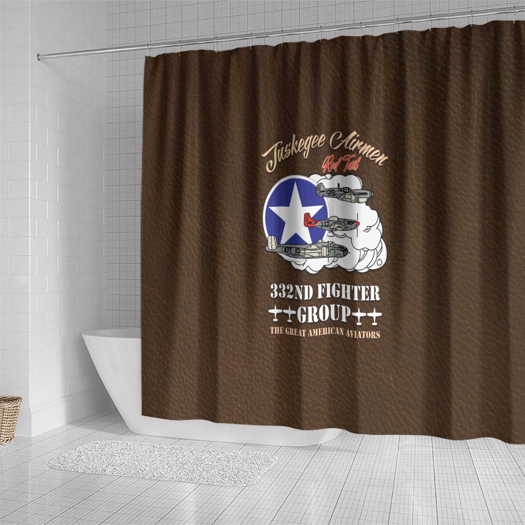 Tuskegee Airmen WWII Heroes Shower Curtain The Great American Aviators Brown Leather Pattern - Wonder Print Shop