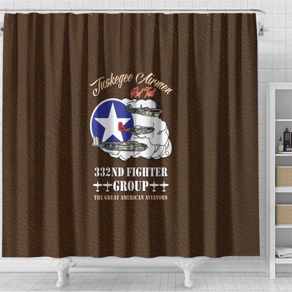 Tuskegee Airmen WWII Heroes Shower Curtain The Great American Aviators Brown Leather Pattern - Wonder Print Shop