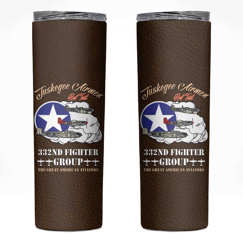 Tuskegee Airmen WWII Heroes Skinny Tumbler The Great American Aviators Brown Leather Pattern - Wonder Print Shop