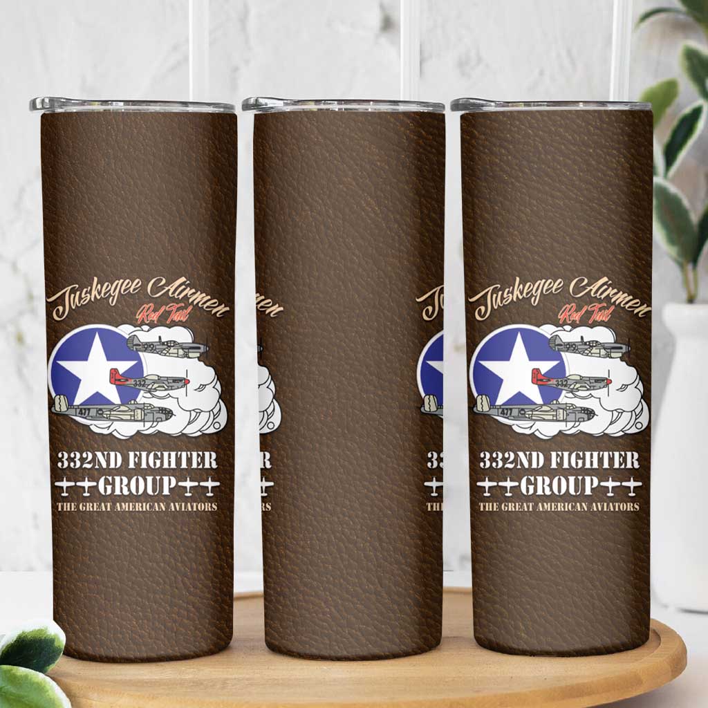 Tuskegee Airmen WWII Heroes Skinny Tumbler The Great American Aviators Brown Leather Pattern - Wonder Print Shop