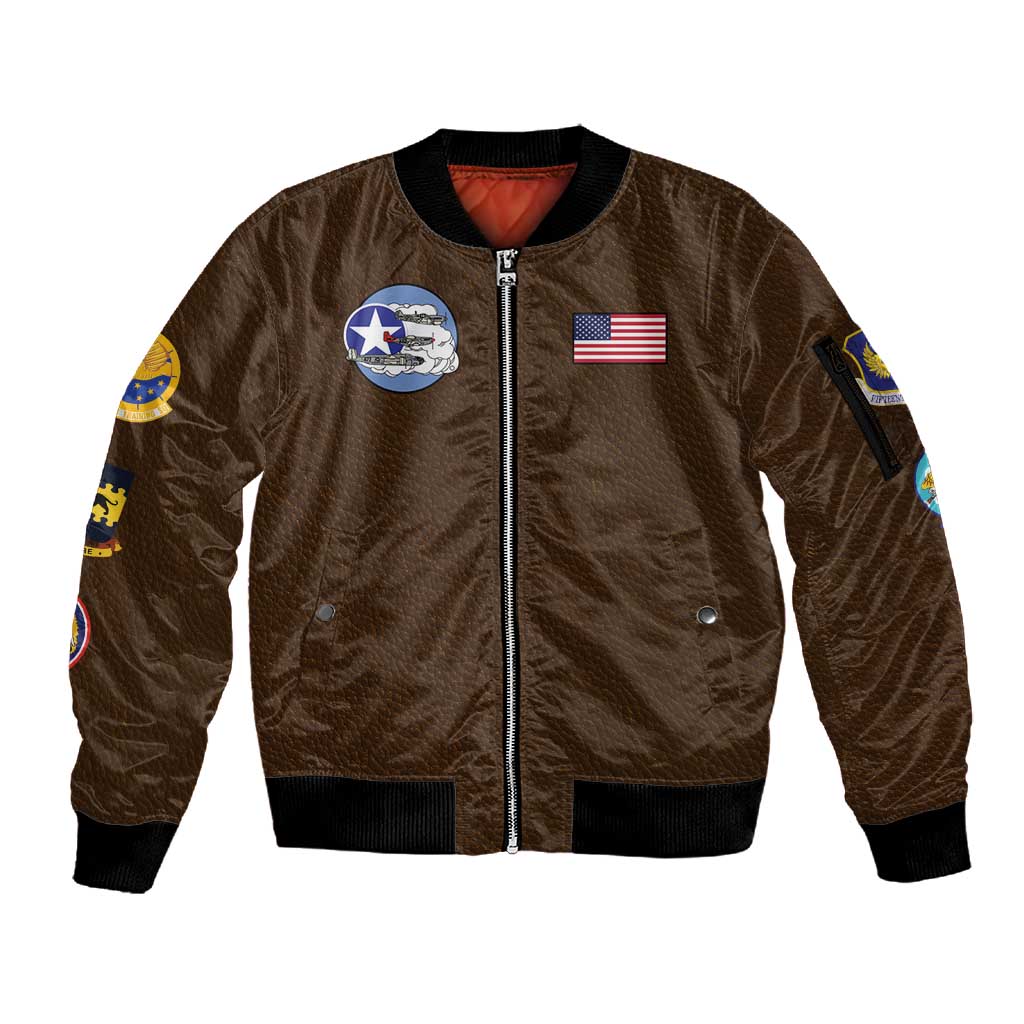 Tuskegee Airmen WWII Heroes Sleeve Zip Bomber Jacket The Great American Aviators Brown Leather Pattern - Wonder Print Shop
