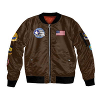 Tuskegee Airmen WWII Heroes Sleeve Zip Bomber Jacket The Great American Aviators Brown Leather Pattern - Wonder Print Shop