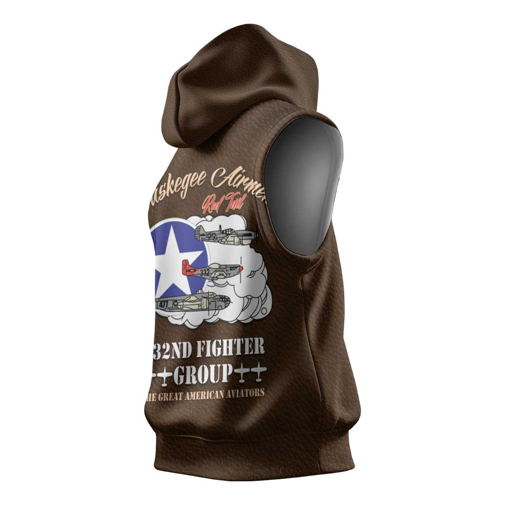 Tuskegee Airmen WWII Heroes Sleeveless Hoodie The Great American Aviators Brown Leather Pattern - Wonder Print Shop