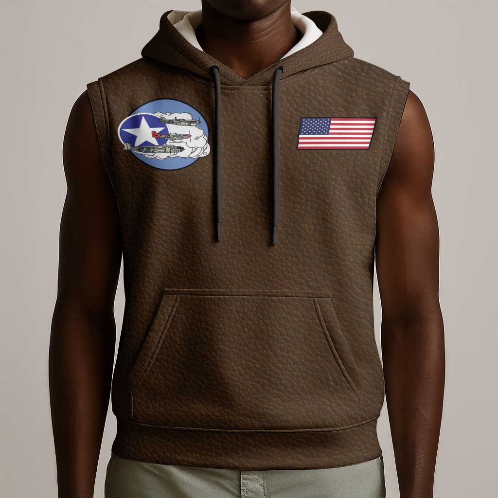 Tuskegee Airmen WWII Heroes Sleeveless Hoodie The Great American Aviators Brown Leather Pattern - Wonder Print Shop
