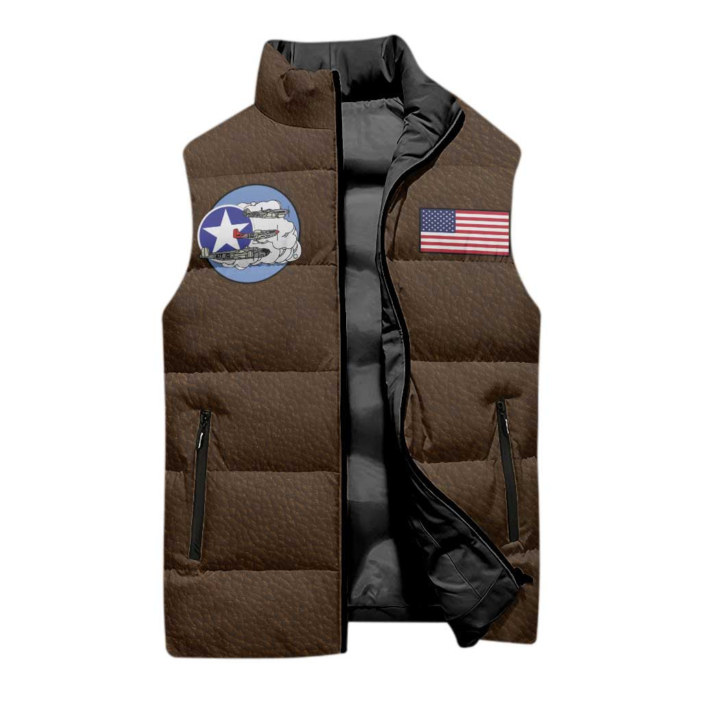Tuskegee Airmen WWII Heroes Sleeveless Puffer Jacket The Great American Aviators Brown Leather Pattern - Wonder Print Shop