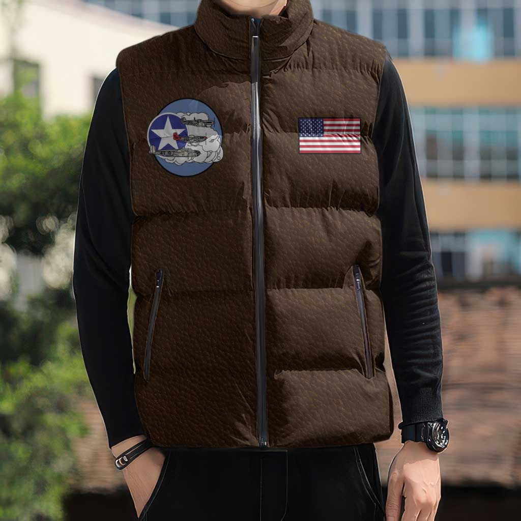 Tuskegee Airmen WWII Heroes Sleeveless Puffer Jacket The Great American Aviators Brown Leather Pattern - Wonder Print Shop
