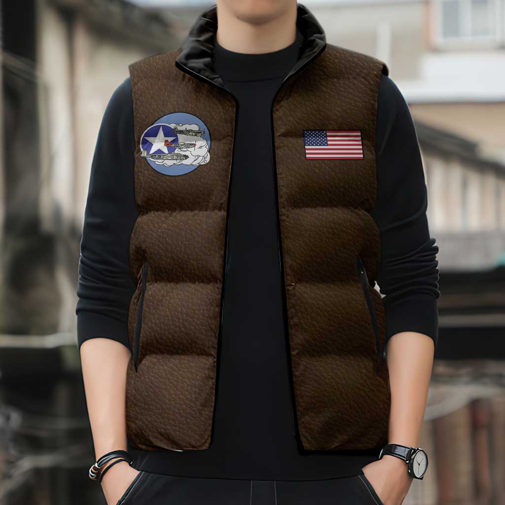 Tuskegee Airmen WWII Heroes Sleeveless Puffer Jacket The Great American Aviators Brown Leather Pattern - Wonder Print Shop