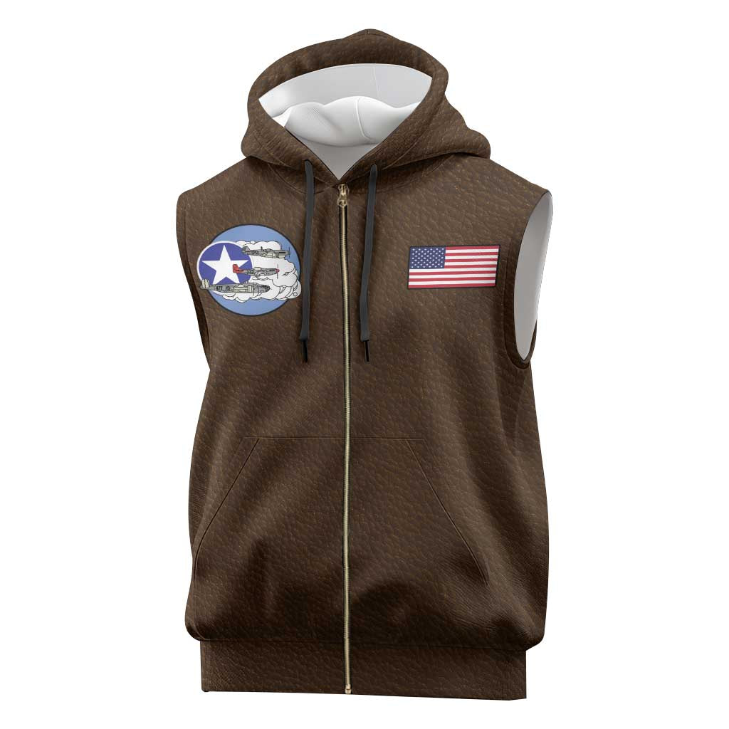 Tuskegee Airmen WWII Heroes Sleeveless Zip Hoodie The Great American Aviators Brown Leather Pattern - Wonder Print Shop