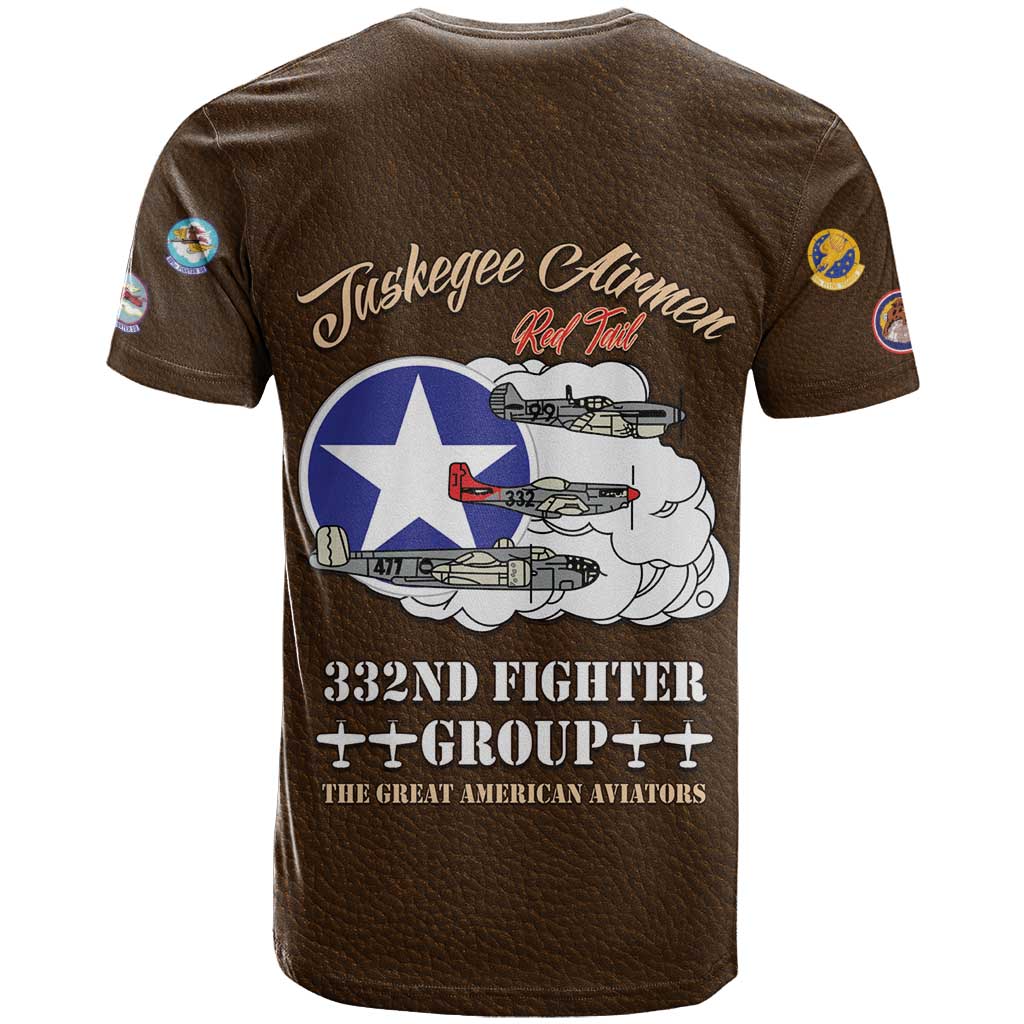 Tuskegee Airmen WWII Heroes T Shirt The Great American Aviators Brown Leather Pattern - Wonder Print Shop