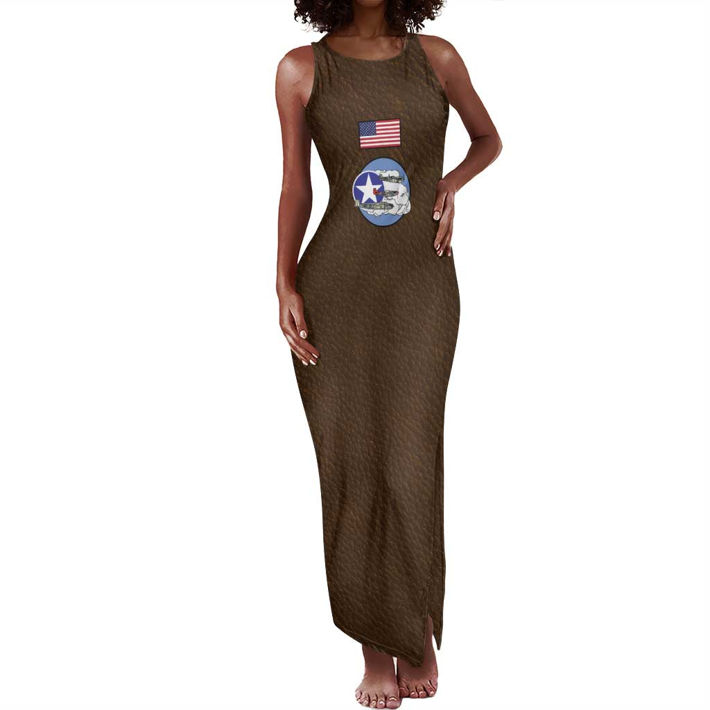 Tuskegee Airmen WWII Heroes Tank Maxi Dress The Great American Aviators Brown Leather Pattern - Wonder Print Shop