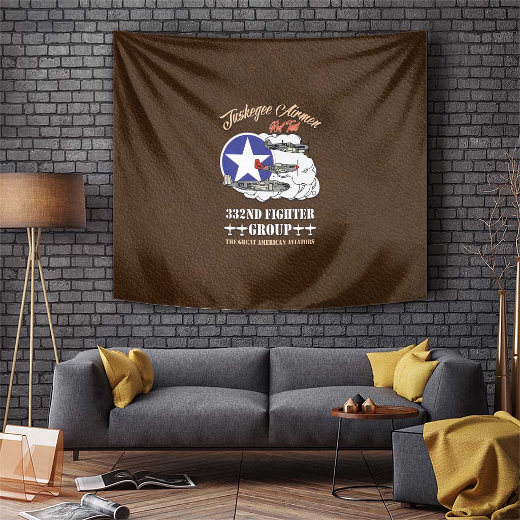 Tuskegee Airmen WWII Heroes Tapestry The Great American Aviators Brown Leather Pattern - Wonder Print Shop