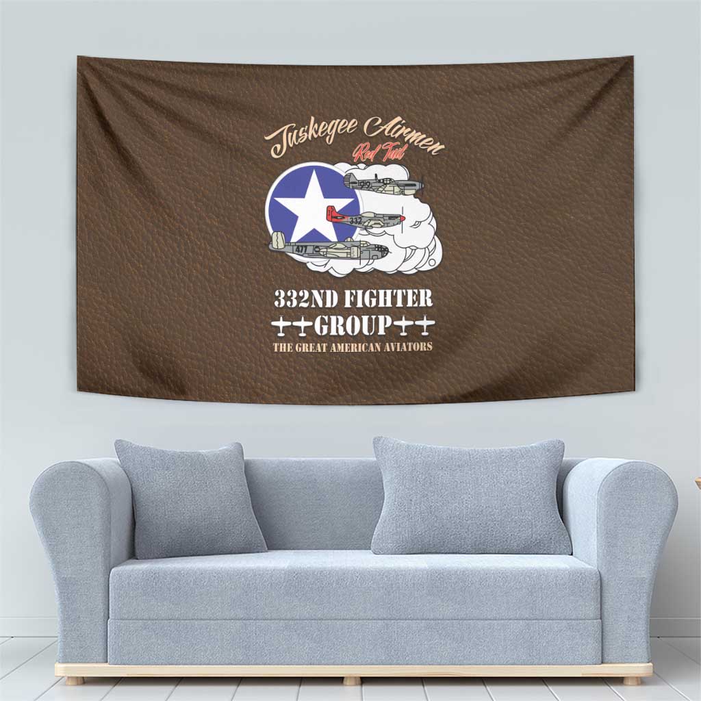 Tuskegee Airmen WWII Heroes Tapestry The Great American Aviators Brown Leather Pattern - Wonder Print Shop