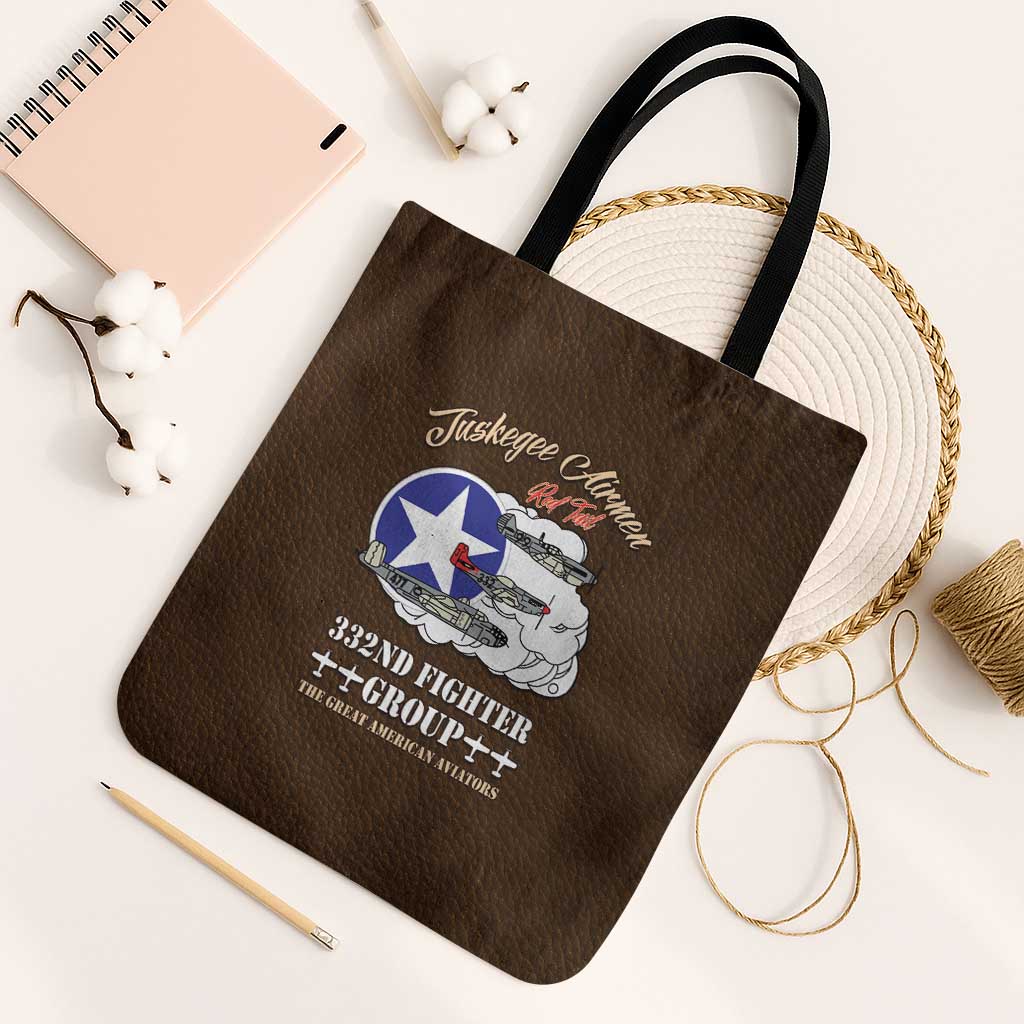 Tuskegee Airmen WWII Heroes Tote Bag The Great American Aviators Brown Leather Pattern - Wonder Print Shop