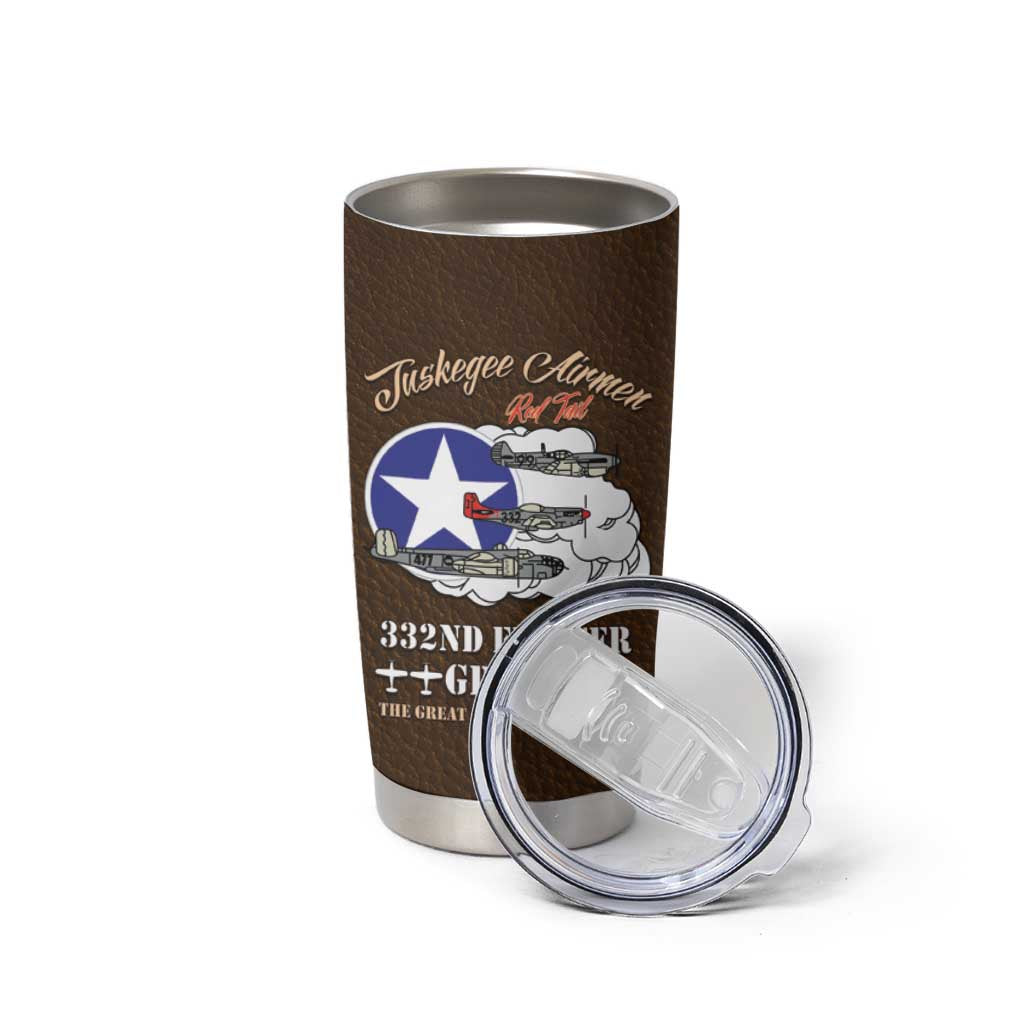Tuskegee Airmen WWII Heroes Tumbler Cup The Great American Aviators Brown Leather Pattern - Wonder Print Shop