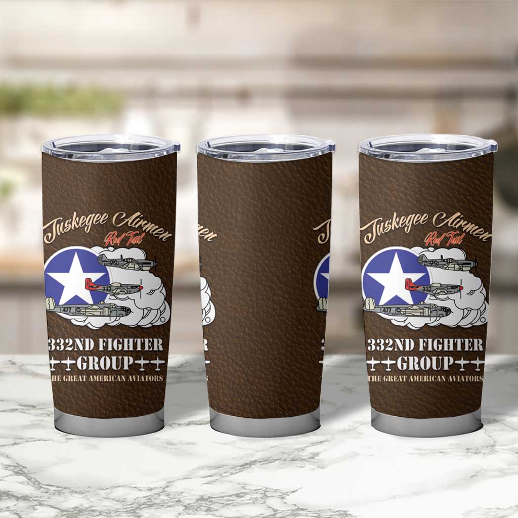 Tuskegee Airmen WWII Heroes Tumbler Cup The Great American Aviators Brown Leather Pattern - Wonder Print Shop