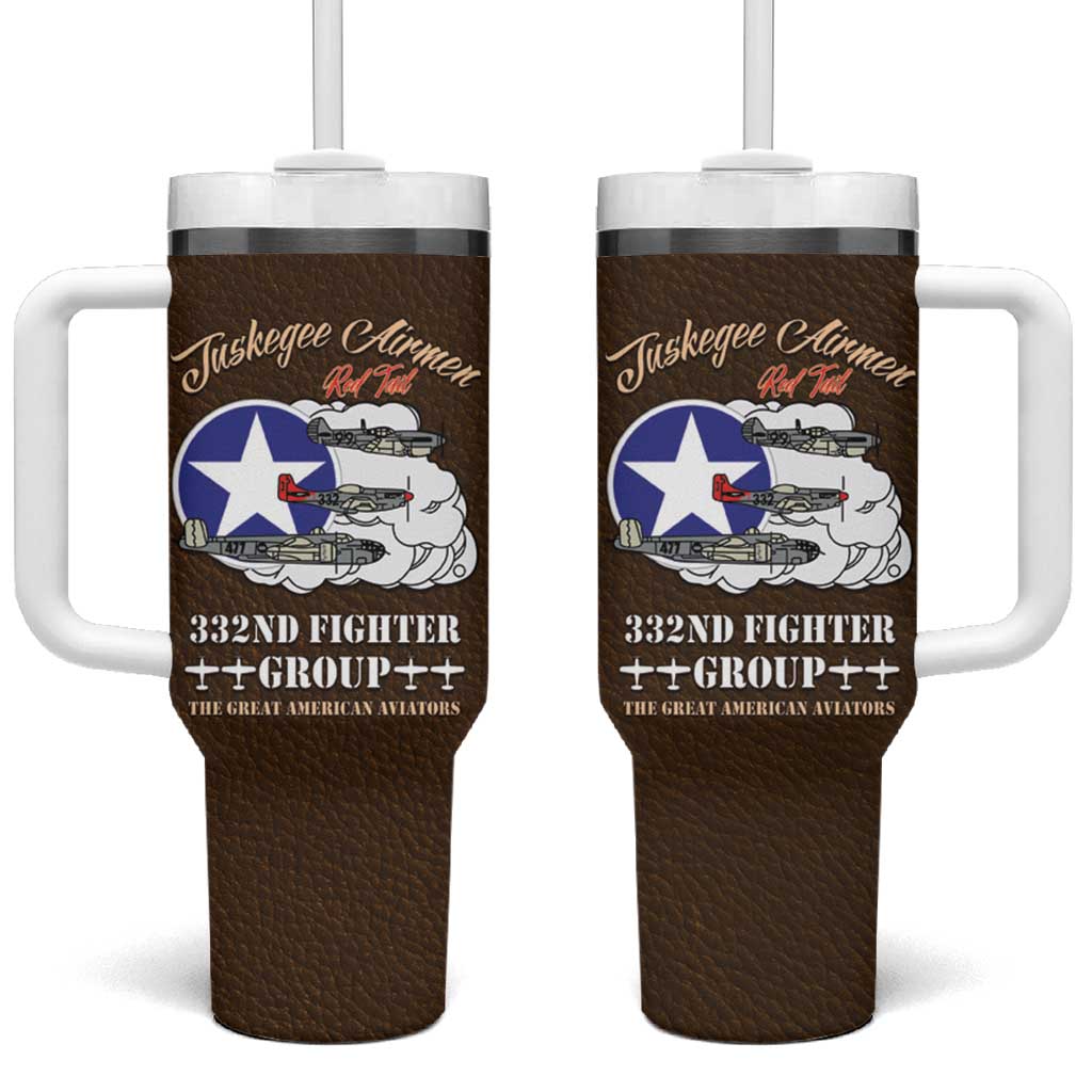 Tuskegee Airmen WWII Heroes Tumbler With Handle The Great American Aviators Brown Leather Pattern - Wonder Print Shop