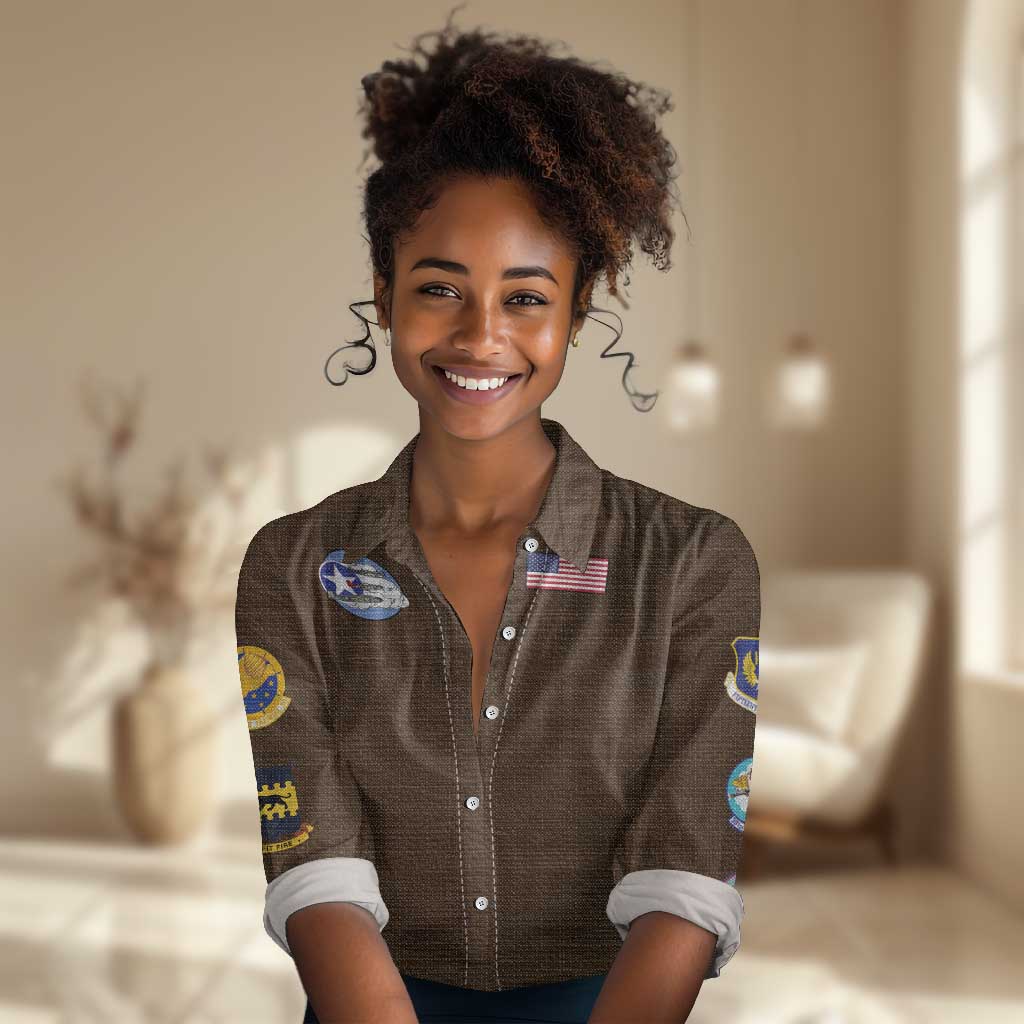 Tuskegee Airmen WWII Heroes Women Casual Shirt The Great American Aviators Brown Leather Pattern - Wonder Print Shop