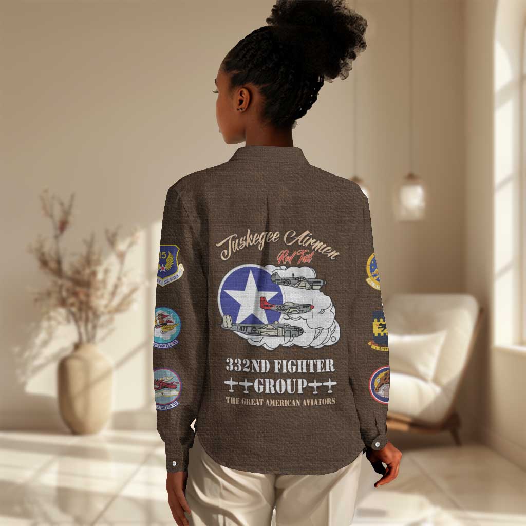 Tuskegee Airmen WWII Heroes Women Casual Shirt The Great American Aviators Brown Leather Pattern - Wonder Print Shop