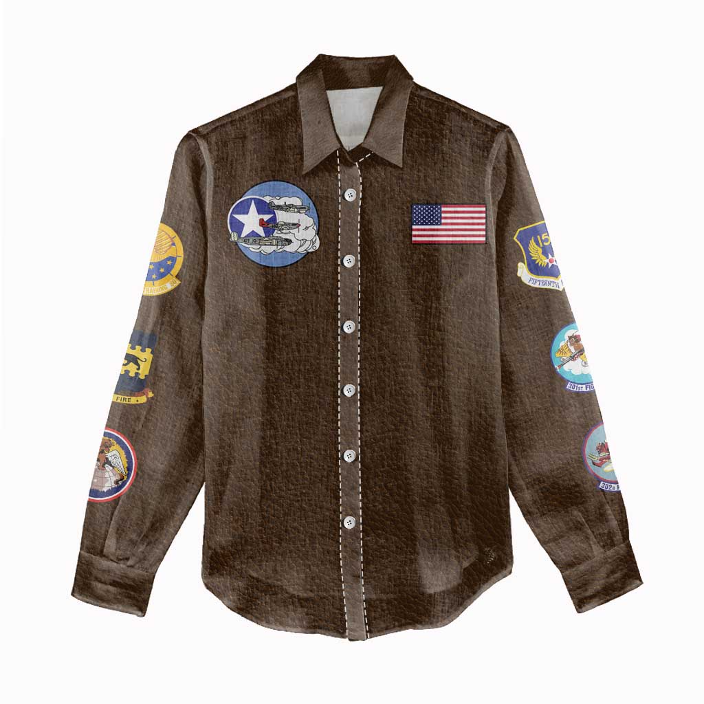 Tuskegee Airmen WWII Heroes Women Casual Shirt The Great American Aviators Brown Leather Pattern - Wonder Print Shop