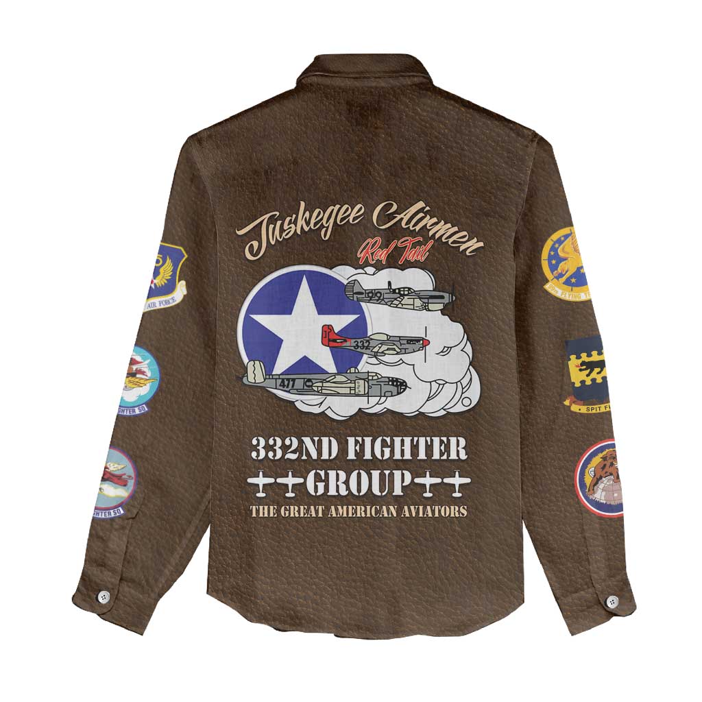 Tuskegee Airmen WWII Heroes Women Casual Shirt The Great American Aviators Brown Leather Pattern - Wonder Print Shop
